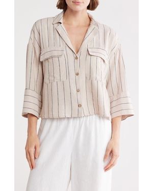 Ellen Tracy Boxy Cuffed Sleeve Button-Down Shirt - Pink