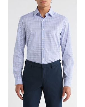 Duchamp Slim Fit Plaid Stretch Cotton Dress Shirt - Blue