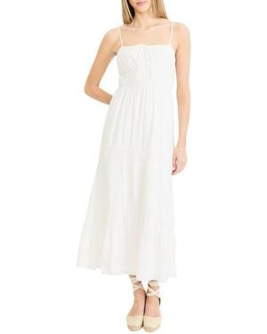 The Good Journey Square Neck Tiered Midi Sundress - White