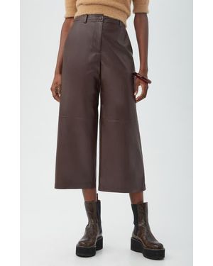 Trina Turk Tanashi Faux Leather Crop Wide Leg Pants - Brown