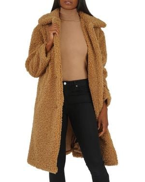 Kensie Faux Teddy Fur Coat - Brown