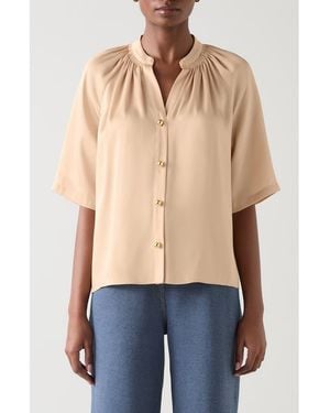 LK Bennett Amber Short Sleeve Button-Up Shirt - Blue