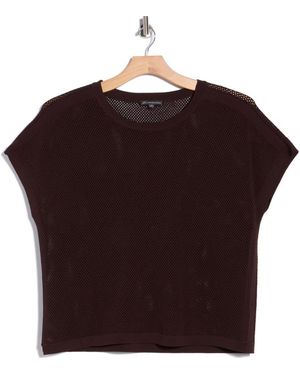 Adrianna Papell Open Stitch Short Sleeve Sweater - Red
