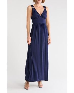 Loveappella Empire Waist Jersey Maxi Dress - Blue