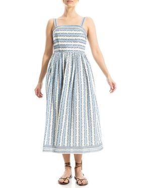 Max Studio Straight Neck Midi Dress - Blue