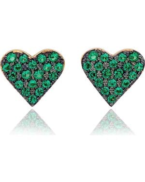 Suzy Levian Pavé Cubic Zirconia Heart Stud Earrings - Green