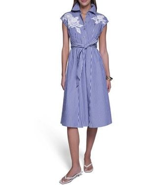 Halston Striped Shirt Dress - Blue