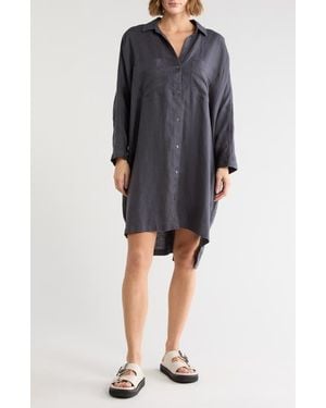 James Perse Long Sleeve Linen Shirtdress - Black