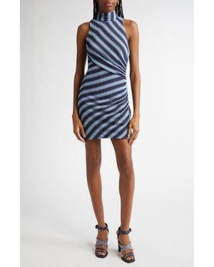Ramy Brook Marisha Directional Stripe Mixed Media Minidress - Blue