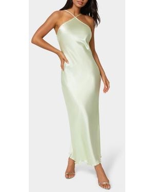 Bebe Satin Halter Dress - Green