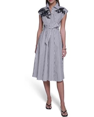 Halston Striped Shirt Dress - Purple