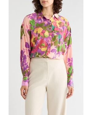 Nicole Miller Floral Button-Up Shirt - Pink
