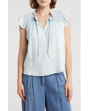 INDUSTRY REPUBLIC CLOTHING Smocked Cap Sleeve Chambray Top - Blue