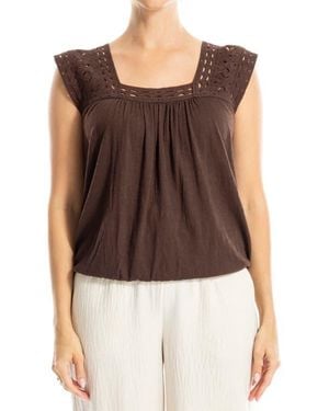 Max Studio Open Stitch Square Neck Top - Brown