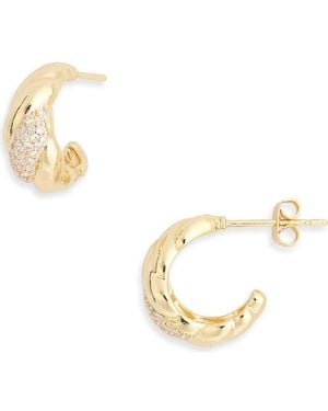 Nordstrom Rack Demi Fine Pavé Cubic Zirconia Textured Hoop Earrings - Metallic