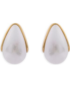 Saachi Teardrop Imitation Pearl Stud Earrings - White
