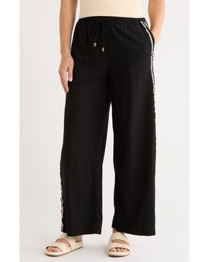 Ellen Tracy Rickrack Stripe Wide Leg Pants - Black