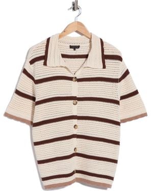 1.STATE Mesh Stripe Button-Up Sweater Top - Metallic