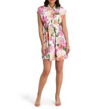 Kensie Floral Cap Sleeve Fit & Flare Shirtdress - Red