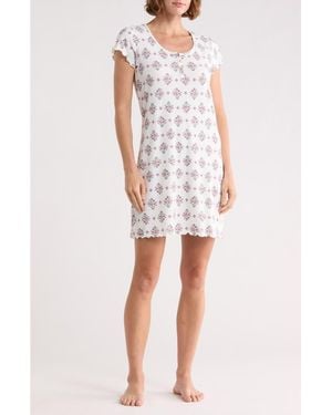Laura Ashley Print Rib Nightgown - White