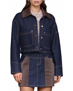 Avec Les Filles Crop Denim Jacket - Blue