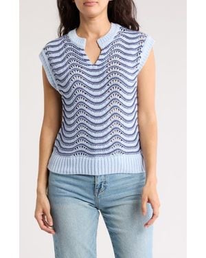 Melrose and Market Split Neck Sleeveless Sweater - Blue