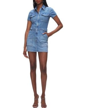 GOOD AMERICAN Fit For Success Denim Utility Dress - Blue