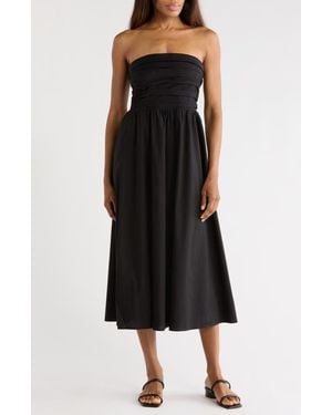 Wayf Ruched Strapless Midi Dress - Black
