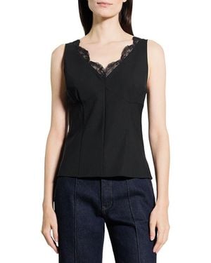 Theory Lace Trim Tailored Virgin Wool Blend Top - Black