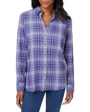 Foxcroft Rhea Plaid Easy Care Button-Up Shirt - Blue