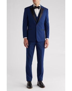 Gino Vitale Slim Fit Satin Peak Lapel 3-Piece Tuxedo - Blue