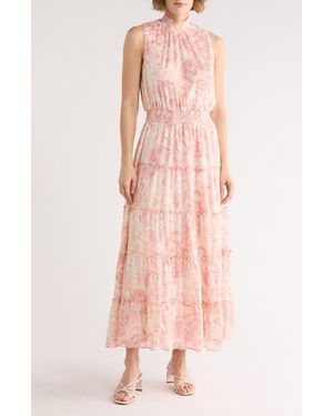 Halogen® High Neck Tiered Maxi Dress - Pink
