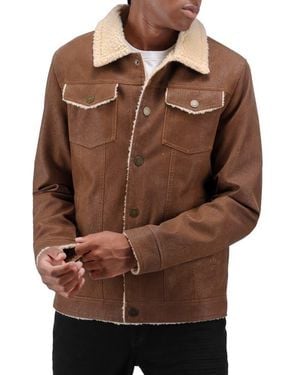 Xray Jeans Faux Shearling Lined Trucker Jacket - Brown