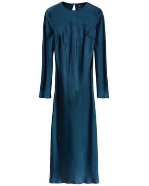 Mango Long Sleeve Satin Midi Dress - Blue