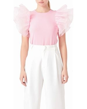 Endless Rose Organza Ruffle Sleeve Top - Pink