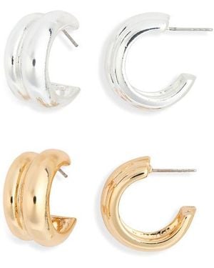 Leith 2-Pack Assorted Ridged Hoop Earrings - White