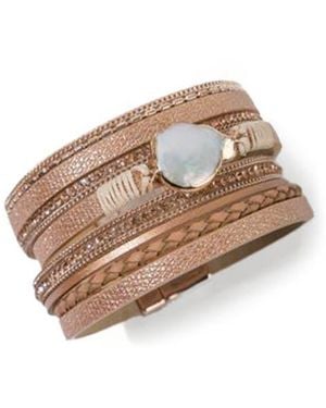 Saachi Stone Multi Layer Faux Leather Bracelet - White