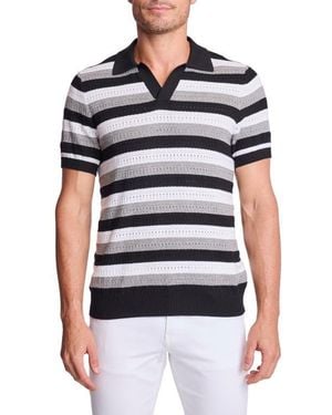 Paisley & Gray Trim Fit Johnny Collar Stripe Knit Polo - White