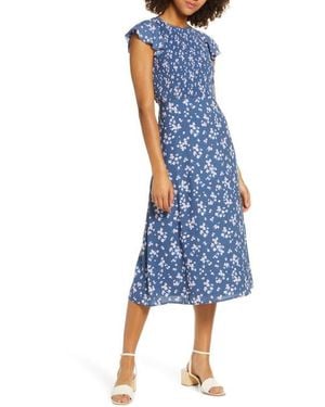 Ali & Jay Casa Del Mar Smocked Floral Midi Dress - Blue