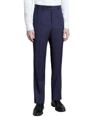 Santorelli Flat Front Stretch Wool Dress Pants - Blue