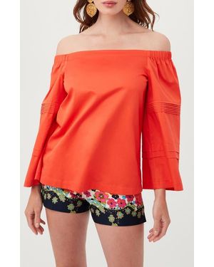 Trina Turk Wavey Organic Cotton Off The Shoulder Top - Red