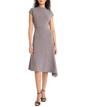 Maggy London Mock Neck Cap Sleeve Asymmetric Hem A-Line Dress - Purple