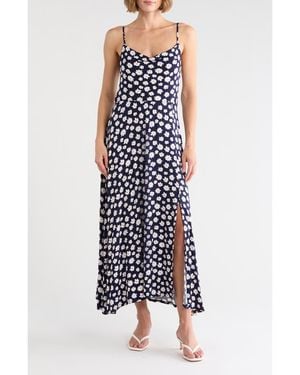 Loveappella Floral Cowl Neck Midi Slipdress - Blue