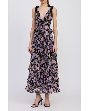 En Saison Becca Floral Tiered Dress - Purple