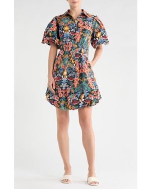 Love By Design Puff Sleeve Bubble Hem Shirtdress - Red