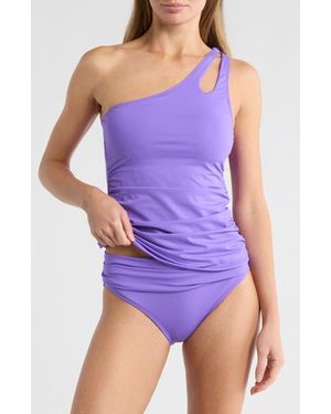 La Blanca Keyhole Cutout One-Shoulder Tankini Bikini Top - Purple