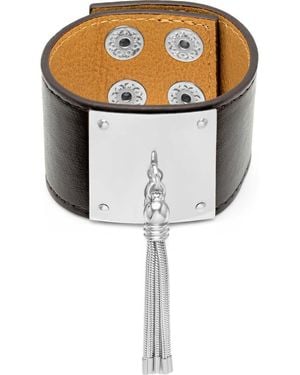 HMY Jewelry Stainless Steel Tassel Leather Bracelet - White