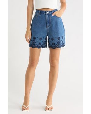 Vigoss Eyelet Trim Denim Shorts - Blue