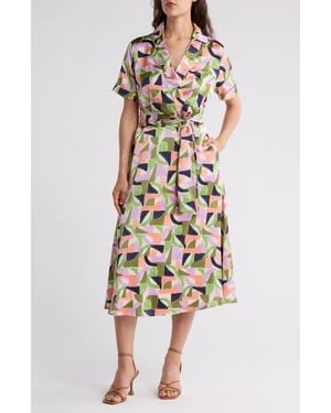 Tahari Collared Wrap Dress - White