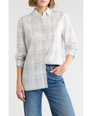 Theory Plaid Menswear Button Shirt - White